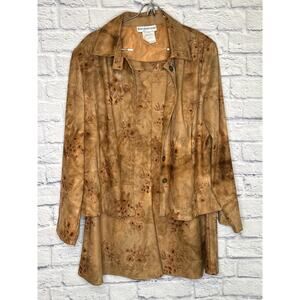 Maryland Square Vintage 2-PC Skirt & Jacket (Blouse) Set Camel Floral SZ 14 EUC